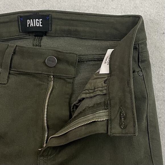 PAIGE Hoxton Ankle Pants Size 27 Green Chive Luxe Coating Slim Fit Stretch - Picture 9 of 14